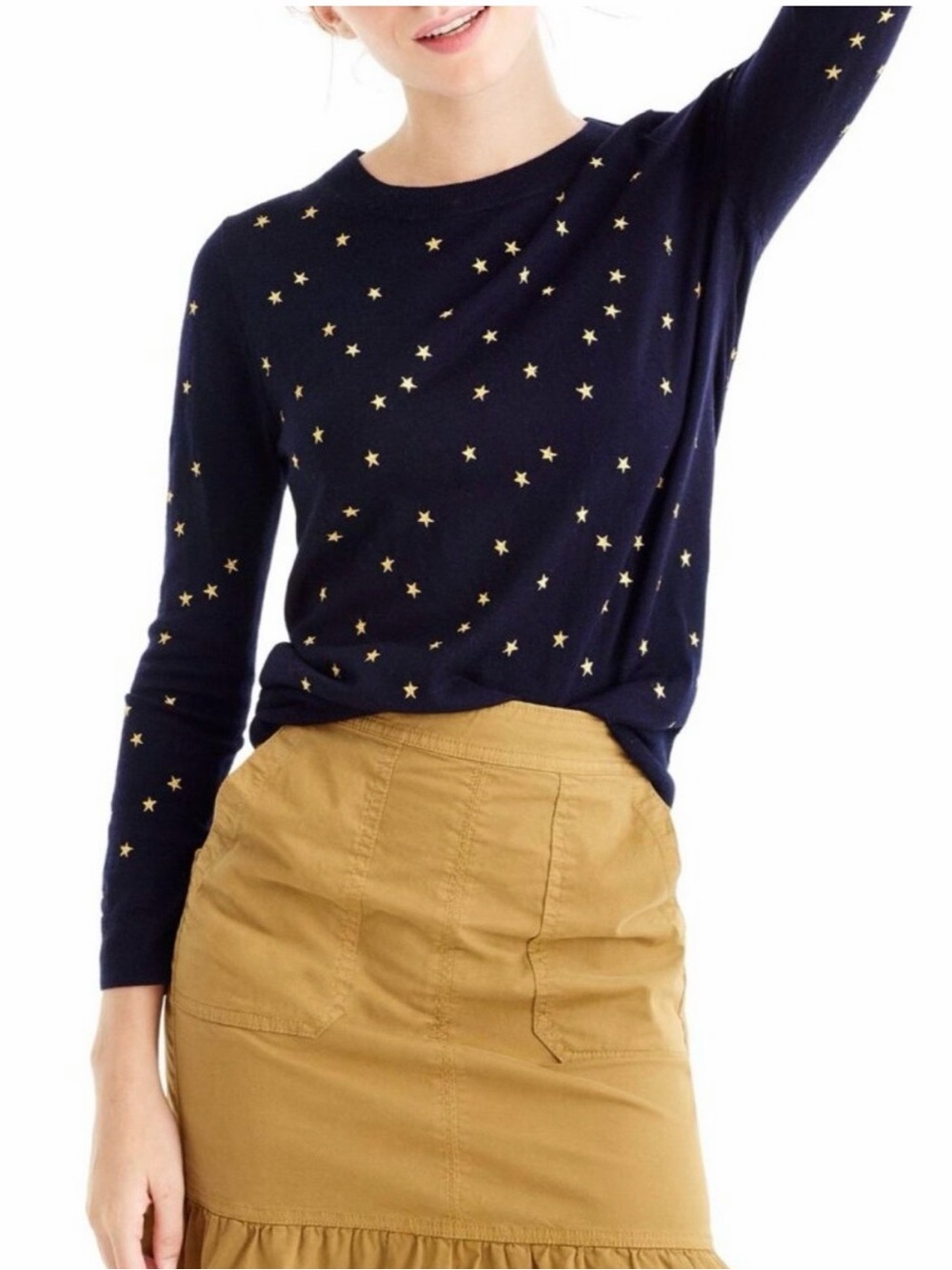J. Crew Tippi Sweater in Navy Blue with Gold Stars